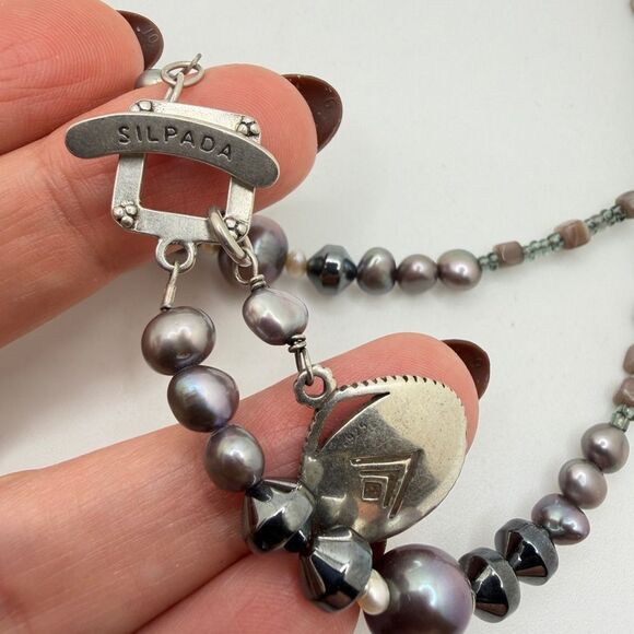 33" SILPADA N1784 Sterling Silver, Hematite, pearl, glass seed bead necklace! - Picture 8 of 13